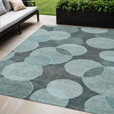 5' X 8' Teal Blue And Pale Aqua Geometric Washable Indoor Outdoor Area Rug