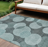 8' X 10' Teal Blue And Pale Aqua Geometric Washable Indoor Outdoor Area Rug