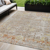 5' X 8' Brown And Gold Abstract Washable Indoor Outdoor Area Rug