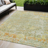 5' X 8' Sage And Gold Abstract Washable Indoor Outdoor Area Rug