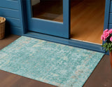 3' X 5' Teal Blue And Aqua Abstract Washable Indoor Outdoor Area Rug