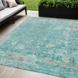 5' X 8' Teal Blue And Aqua Abstract Washable Indoor Outdoor Area Rug