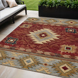5' X 8' Rust Beige And Charcoal Tribal Washable Indoor Outdoor Area Rug