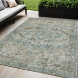 5' X 8' Sage Teal Blue And Beige Floral Washable Indoor Outdoor Area Rug