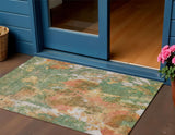 3' X 5' Fern Green And Copper Abstract Washable Indoor Outdoor Area Rug