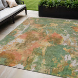 5' X 8' Fern Green And Copper Abstract Washable Indoor Outdoor Area Rug