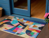 3' X 5' Blue Orange Pink And Yellow Abstract Washable Indoor Outdoor Area Rug