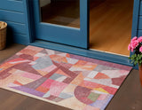 3' X 5' Rust Pink Ivory And Purple Abstract Washable Indoor Outdoor Area Rug