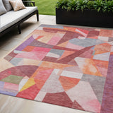 5' X 8' Rust Pink Ivory And Purple Abstract Washable Indoor Outdoor Area Rug