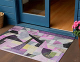 3' X 5' Purple Black And Lavender Abstract Washable Indoor Outdoor Area Rug
