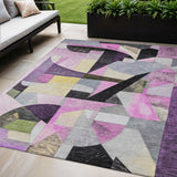 5' X 8' Purple Black And Lavender Abstract Washable Indoor Outdoor Area Rug
