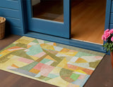 3' X 5' Wheat Orange Green And Ivory Abstract Washable Indoor Outdoor Area Rug