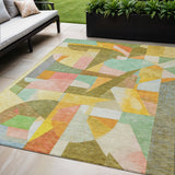 5' X 8' Wheat Orange Green And Ivory Abstract Washable Indoor Outdoor Area Rug