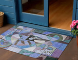 3' X 5' Green Blue Purple And Black Abstract Washable Indoor Outdoor Area Rug