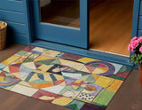 3' X 5' Gold Purple Orange And Blue Abstract Washable Indoor Outdoor Area Rug