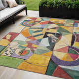 5' X 8' Gold Purple Orange And Blue Abstract Washable Indoor Outdoor Area Rug