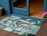 3' X 5' Teal Blue Black Ivory And Gray Abstract Washable Indoor Outdoor Area Rug