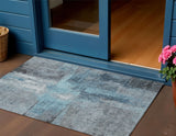 3' X 5' Blue And Gray Abstract Washable Indoor Outdoor Area Rug