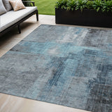 5' X 8' Blue And Gray Abstract Washable Indoor Outdoor Area Rug