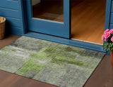 3' X 5' Fern Green And Gray Abstract Washable Indoor Outdoor Area Rug