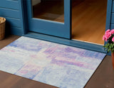 3' X 5' Sky Blue And Lavender Abstract Washable Indoor Outdoor Area Rug