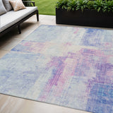 5' X 8' Sky Blue And Lavender Abstract Washable Indoor Outdoor Area Rug