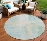 3' X 5' Teal Blue And Wheat Abstract Washable Indoor Outdoor Area Rug