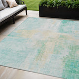 5' X 8' Teal Blue And Wheat Abstract Washable Indoor Outdoor Area Rug