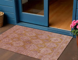 3' X 5' Blush And Orange Damask Washable Indoor Outdoor Area Rug