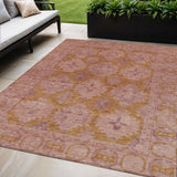 5' X 8' Blush And Orange Damask Washable Indoor Outdoor Area Rug