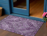 3' X 5' Eggplant And Lavender Medallion Washable Indoor Outdoor Area Rug