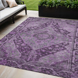 5' X 8' Eggplant And Lavender Medallion Washable Indoor Outdoor Area Rug