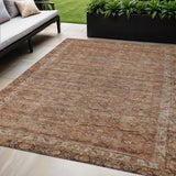 5' X 8' Copper And Peach Floral Washable Indoor Outdoor Area Rug