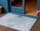 3' X 5' Sky Blue And Ivory Floral Medallion Washable Indoor Outdoor Area Rug