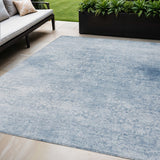 5' X 8' Sky Blue And Ivory Floral Medallion Washable Indoor Outdoor Area Rug