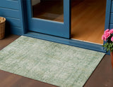 3' X 5' Artichoke Green And Ivory Abstract Washable Indoor Outdoor Area Rug