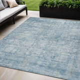 5' X 8' Blue And Ivory Abstract Washable Indoor Outdoor Area Rug