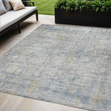 5' X 8' Linen And Ivory Abstract Washable Indoor Outdoor Area Rug