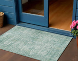 3' X 5' Teal Blue And Ivory Abstract Washable Indoor Outdoor Area Rug