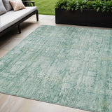 5' X 8' Teal Blue And Ivory Abstract Washable Indoor Outdoor Area Rug