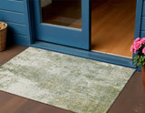 3' X 5' Artichoke Green And Ivory Abstract Washable Indoor Outdoor Area Rug