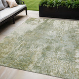 5' X 8' Artichoke Green And Ivory Abstract Washable Indoor Outdoor Area Rug