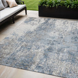 5' X 8' Blue And Ivory Abstract Washable Indoor Outdoor Area Rug