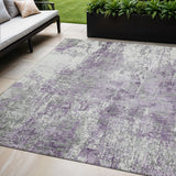 5' X 8' Plum And Ivory Abstract Washable Indoor Outdoor Area Rug