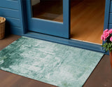 3' X 5' Aqua And Ivory Abstract Washable Indoor Outdoor Area Rug
