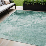 5' X 8' Aqua And Ivory Abstract Washable Indoor Outdoor Area Rug