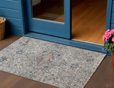 3' X 5' Ivory Blue And Copper Floral Medallion Washable Indoor Outdoor Area Rug