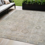 5' X 8' Linen And Gray Tribal Washable Indoor Outdoor Area Rug