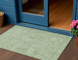 3' X 5' Artichoke Green Ivory And Mint Green Damask Washable Indoor Outdoor Area Rug