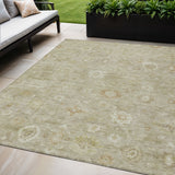 5' X 8' Beige Tan And Ivory Damask Washable Indoor Outdoor Area Rug